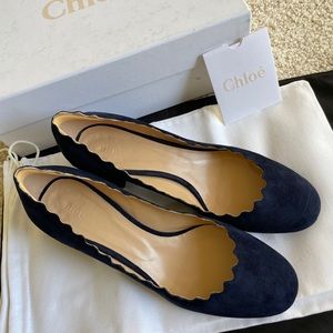 Chloe Scalloped Suede Pump in Navy US7.5